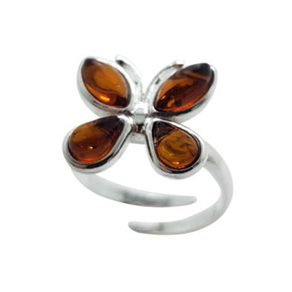 Cognac Amber Butterfly Adjustable Ring