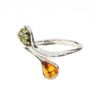 Amber Multi Color Teardrop Adjustable Sterling Silver Ring