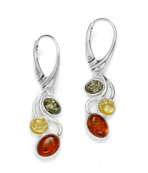 Multi Color Amber Sterling Silver Earrings